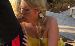 Blonde girl banged outdoors while recording into her phone