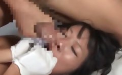 Asian naked slut gets mouth jizzed in gangbang